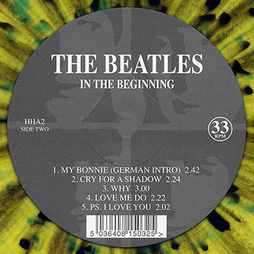 The Beatles IN THE BEGINNING (Mischief Music HHA2) splattered multicolored LP – label, side 2