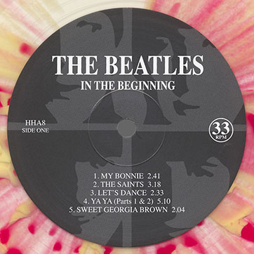The Beatles IN THE BEGINNING (Mischief Music HHA8) splattered colored LP – label, side 1