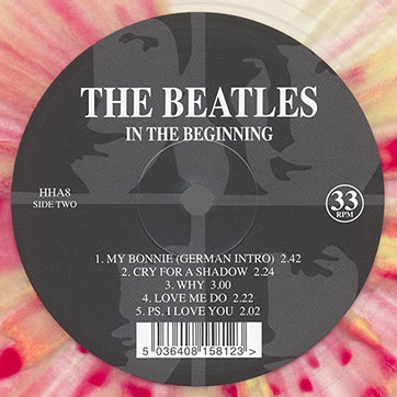 The Beatles IN THE BEGINNING (Mischief Music HHA8) splattered colored LP – label, side 2