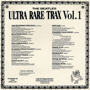 The Beatles - Ultra Rare Trax Vol.1 (The Swingin' Pig TSP 001) – cover, back side