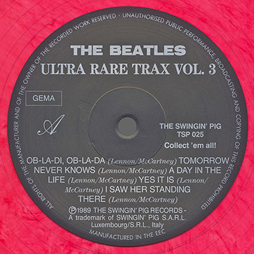 The Beatles - Ultra Rare Trax Vol.3 (The Swingin' Pig TSP 025) – label, side 1