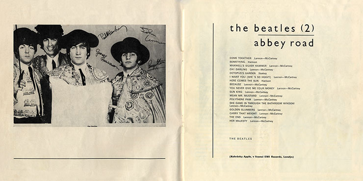 The Beatles - ABBEY ROAD (Supraphon 1 13 1016), issue from 1972 – booklet, pages 2-3