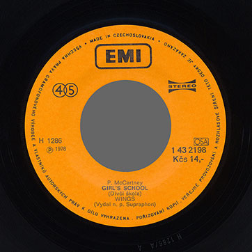 Wings - Mull Of Kintyre (Mys Kintyre) / Girl's School (Dívčí Škola) (Supraphon 1 43 2198) - label, side 2