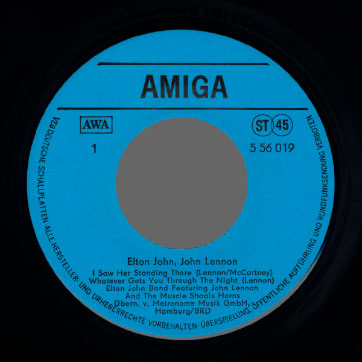 Elton John, John Lennon - Elton John Band feat. John Lennon and The Muscle Shoals Horns (AMIGA 5 56 019) – label (Var. Light Blue), side 1