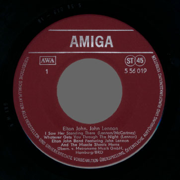 Elton John, John Lennon - Elton John Band feat. John Lennon and The Muscle Shoals Horns (AMIGA 5 56 019) – label (Var. Red), side 1