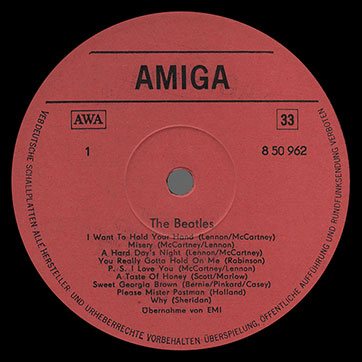 The Beatles - THE BEATLES (Amiga 8 50 962) (re-issue) – label (Var. Red), side 1