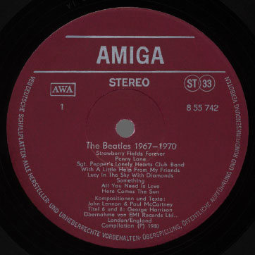The Beatles - THE BEATLES 1967-1970 (AMIGA 8 55 742) − label var. red 1, side 1