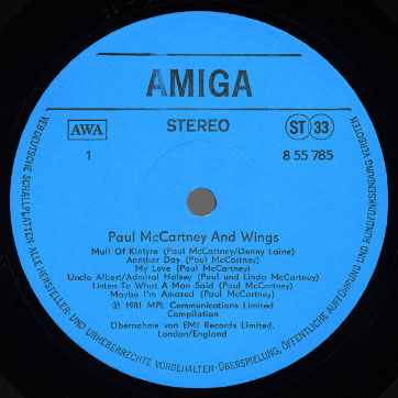 Paul McCartney - Paul McCartney und Wings (AMIGA 8 55 785) − label, side 1