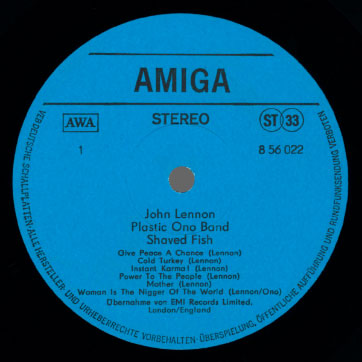 John Lennon / Plastic Ono Band - Shaved Fish (AMIGA 8 56 022) − label, side 1