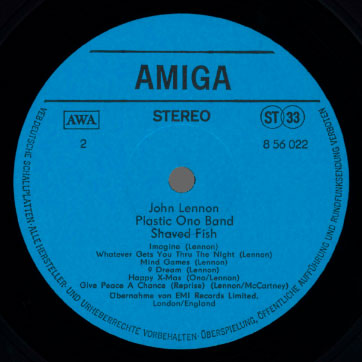 John Lennon / Plastic Ono Band - Shaved Fish (AMIGA 8 56 022) − label, side 2