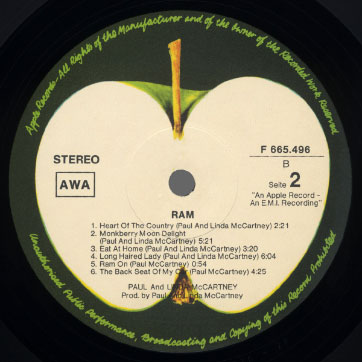 Paul and Linda McCartney - RAM (F 665.496) – label, side 2