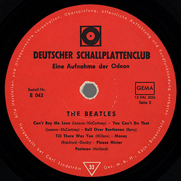 THE BEATLES - Same [chair-cover] (Deutscher Schallplattenclub E 043) – label, side 2