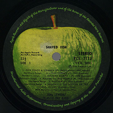 John Lennon − SHAVED FISH (The Gramophone Company of India Limited PCS 7173) – label, side 1