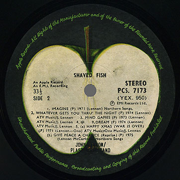 John Lennon − SHAVED FISH (The Gramophone Company of India Limited PCS 7173) – label, side 2