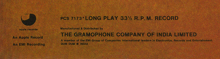 John Lennon − SHAVED FISH (The Gramophone Company of India Limited PCS 7173) – cover, back side (fragment, left lower corner)