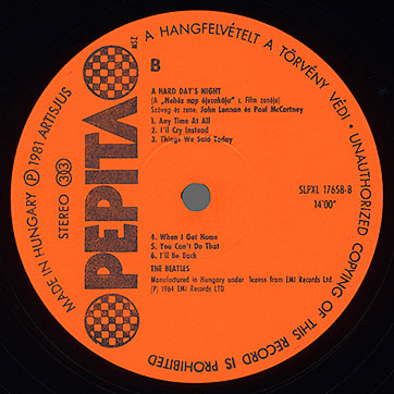 The Beatles - A HARD DAY'S NIGHT (Pepita SLPXL 17658) – label, side 2