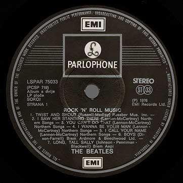 The Beatles - Rock 'n' Roll Music (Jugoton LSPAR-75033/4) – label, side 1