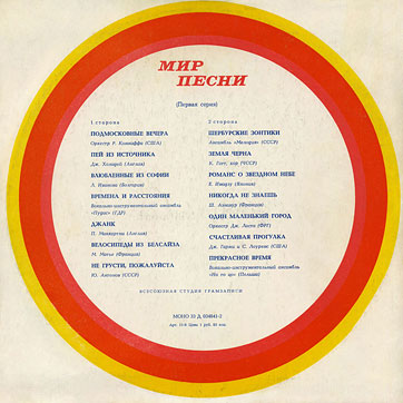 THE WORLD OF SONG (Series 1) LP by Melodiya (USSR), All-Union Recording Studio - sleeve (var. 1), back side