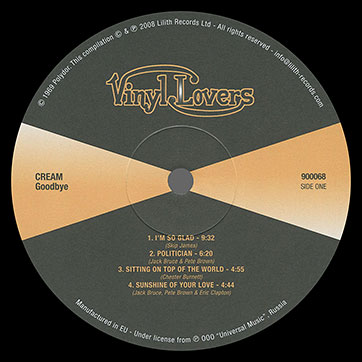 Cream (featuring George Harrison) – GOODBYE [black vinyl] (Lilith Records Ltd / Vinyl Lovers 900068) – этикетка, сторона 1