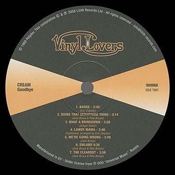 Cream (featuring George Harrison) – GOODBYE [black vinyl] (Lilith Records Ltd / Vinyl Lovers 900068) – этикетка, сторона 2