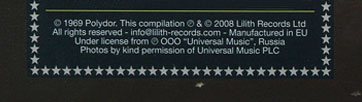 Cream (featuring George Harrison) – GOODBYE [black vinyl] (Lilith Records Ltd / Vinyl Lovers 900068) – оборотная сторона (фрагмент левого нижнего угла)
