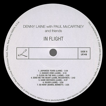 Denny Laine with Paul McCartney and friends - IN FLIGHT (Lilith Records LR148) – label (var. 1), side 2