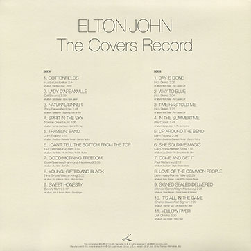 Elton John – THE COVERS RECORD (Lilith Records LR322) – sleeve, back side