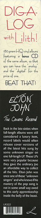 Elton John – THE COVERS RECORD (Lilith Records LR322) − outer advertising insert (in the form of vertical cardboard strip akin to obi)