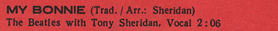 The Beatles – БИТЪЛС (Balkanton BTA 1789) (BTA 1789) - фрагмент оборотной стороны обложи с песней My Bonnie в англоязычном перечни песен