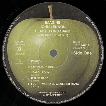 John Lennon - IMAGINE (digitally remastered & remixed) by Apple (UK) – label, side 1