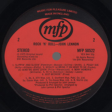John Lennon - Rock 'N' Roll (Music For Pleasure MFP 50522) − label (Type 1), side 2
