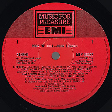 John Lennon - Rock 'N' Roll (Music For Pleasure MFP 50522) − label (Type 2), side 1