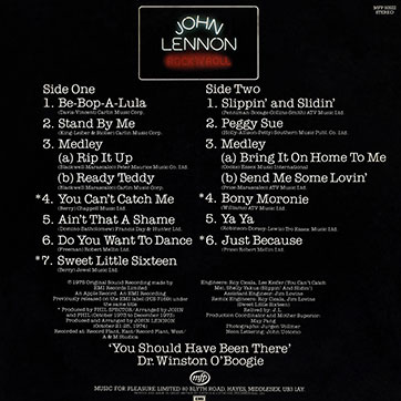 John Lennon - Rock 'N' Roll (Music For Pleasure MFP 50522) − cover, back side