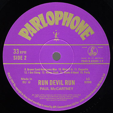 Paul McCartney - RUN DEVIL RUN (Parlophone 007243 522351 1 7) – label, side 2
