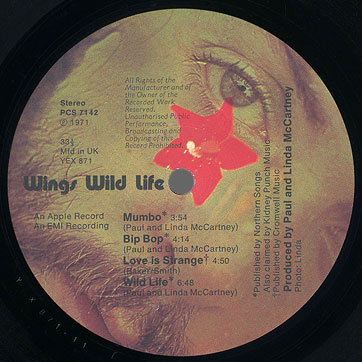 Paul McCartney and Wings - WILD LIFE (Apple PCS 7142) – label, side 1