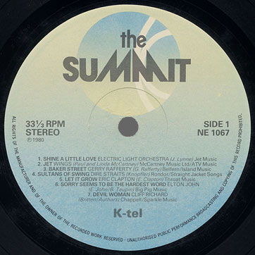 Various Artists - THE SUMMIT (K-tel International NE 1067) – label, side 1