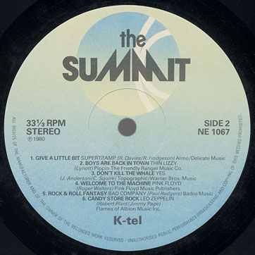 Various Artists - THE SUMMIT (K-tel International NE 1067) – label, side 2