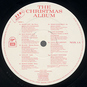 Various Artists - NOW – THE CHRISTMAS ALBUM (EMI/Virgin NOX 1) – label, side 1