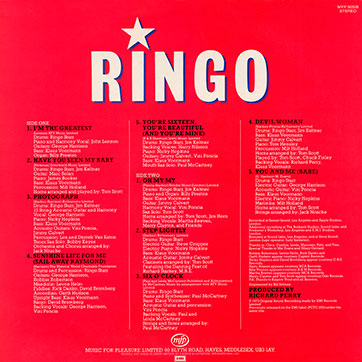 Ringo Starr - RINGO (Music For Pleasure MFP 50508) – cover, back side