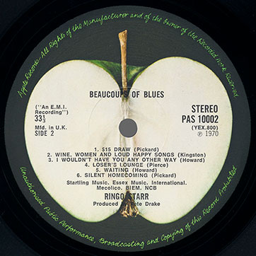 Ringo Starr - BEAUCOUPS OF BLUES (Apple PAS 10002) - label (var. dark green apple), side 2
