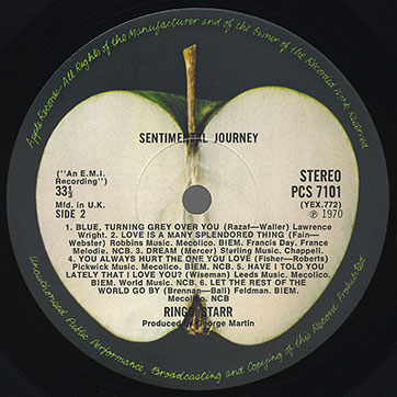 Ringo Starr - SENTIMENTAL JOURNEY (Apple PCS 7101) - label (var. dark green apple), side 2
