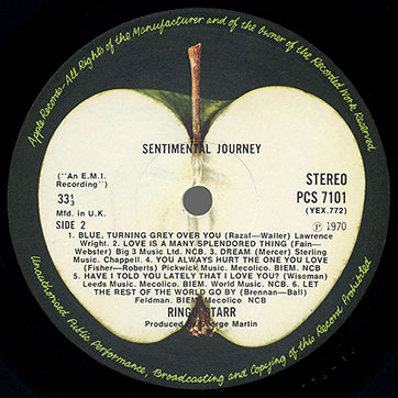 Ringo Starr - SENTIMENTAL JOURNEY (Apple PCS 7101) – label (var. light green apple), side 2 (var. B)