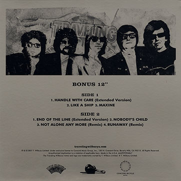 The Traveling Wilburys Collection (Concord Bicycle Music CRE-39517-01) box, The Traveling Wilburys Bonus 12 inch – cover, back side