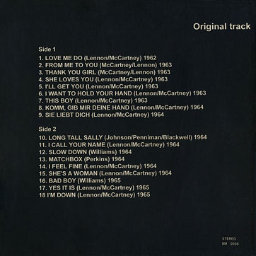 The Beatles - PAST MASTERS (Santa BM 0008) – sleeve, back side