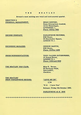 The Beatles – 1958-1962 [Box edition] (MiruMir Music Publishing / Doxy DOY011) - replica (reproduction) of the official Love Me Do single press-release by Parlophone, page 2