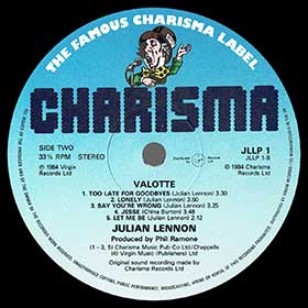 Original UK edition of VALOTTE LP by Virgin Records Ltd. – label, side 2