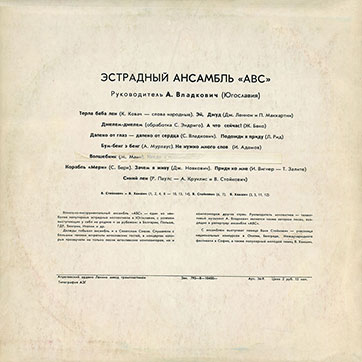 Эстрадный ансамбль ABC (стерео переиздание, Мелодия 33СМ-02587 // С60-11974), Апрелевский завод – обложка (вар. 1), оборотная сторона (вар. A-1)