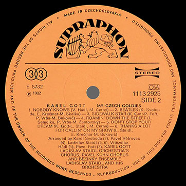 Karel Gott, chorus and orchestra – Karel Gott. My Czech goldies (Supraphon 1113 2925) – label (var. orange-1), side 2