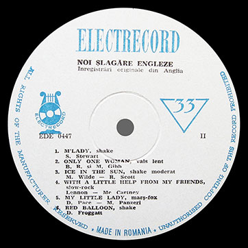 Unknown artist – Noi Șlagǎre Engleze or Hit Parade 2 (Electrecord EDE 0447) – label (var. white-1), side 2