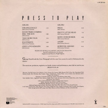 Paul McCartney – Press To Play (EMI / Parlophone PCSD 103 - India) - sleeve (var. 1), back side